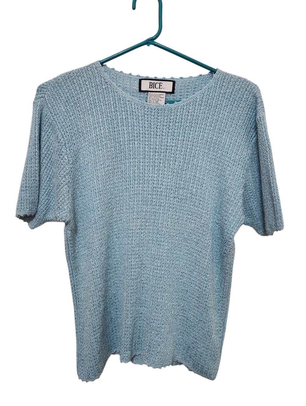 Bice Light Blue Knit Crewneck Silk Short Sleeve Women's Sweater